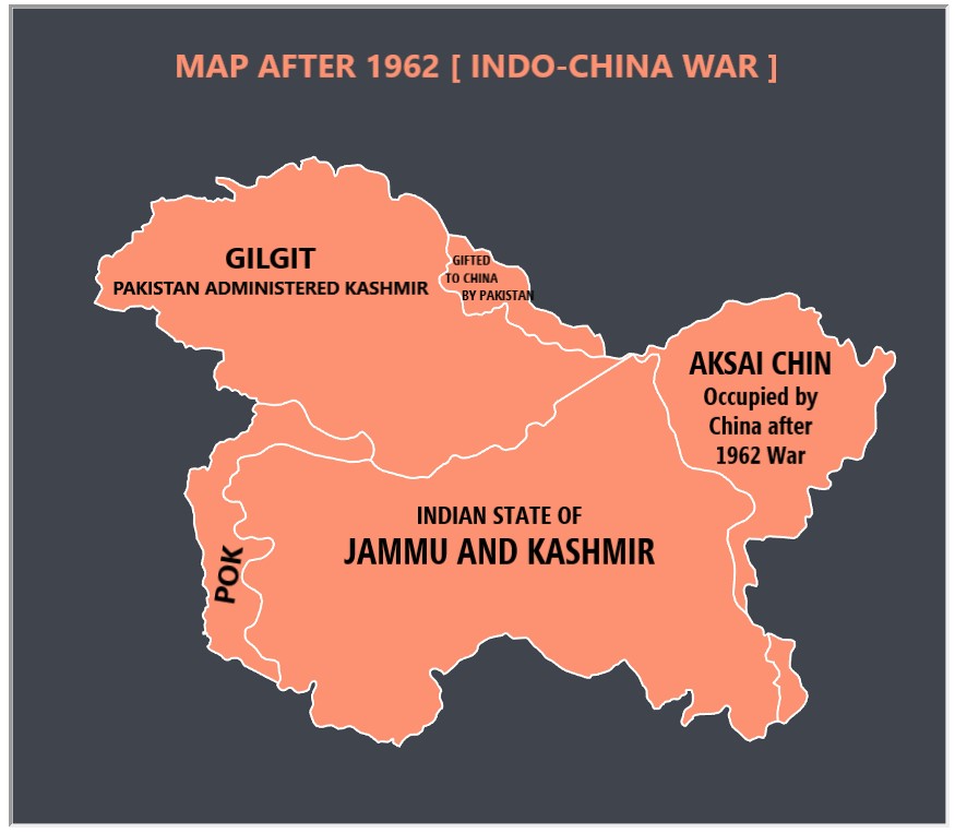 Map of Jammu and Kashmir after Indo China War